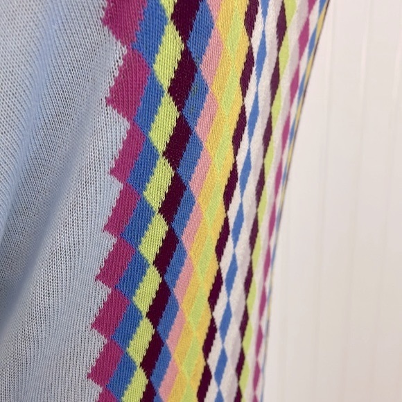 Knit Argyle Pattern Light Blue Tunic Top/Mini Dress Dolman Sleeves Small - Picture 7 of 14